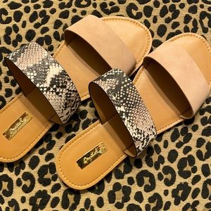 Qupid snake and blush slide sandals